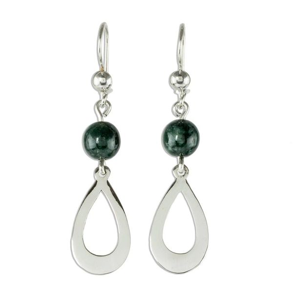 Alternate image for Dark Green Jade and Sterling Silver Dangle Earrings Subtlety in Dark Green