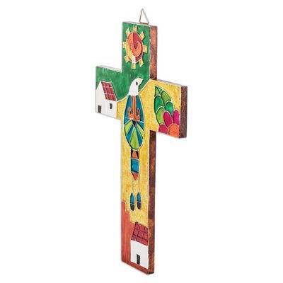 Alternate image for Hand-Painted Classic Folk Art Pinewood and Aluminum Cross Peace for the Planet