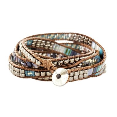 Alternate image for Turquoise and Beige Guatemalan Glass Beaded Wrap Bracelet Beachcomber