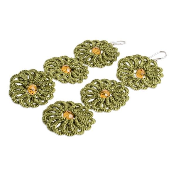 Alternate image for Guatemalan Hand-Tatted Floral Dangle Earrings in Green Green Paradise