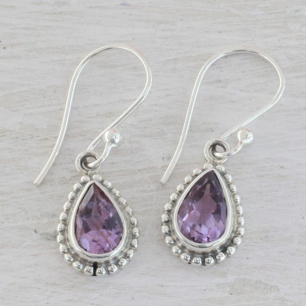 Alternate image for Amethyst and Sterling Silver Dangle Earrings from India Radiant Lilac