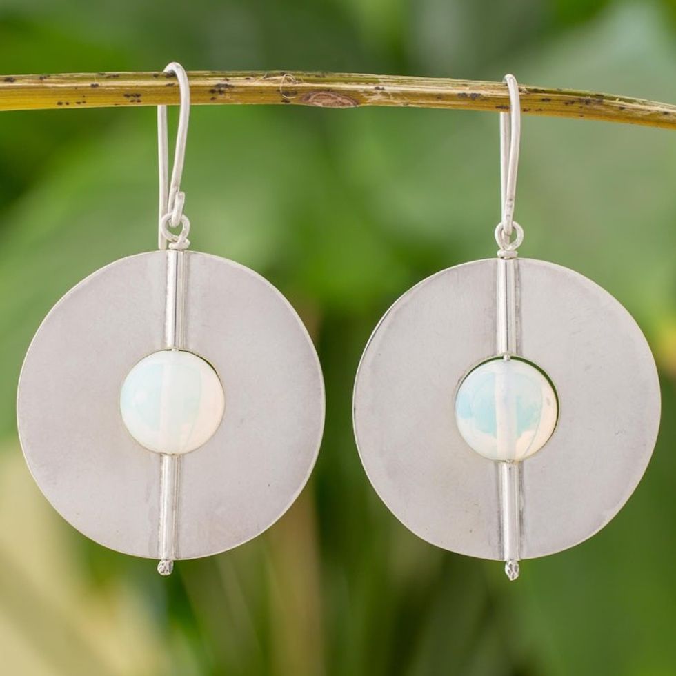 Opal and Sterling Silver Dangle Earrings from Nicaragua 'Full Moons'