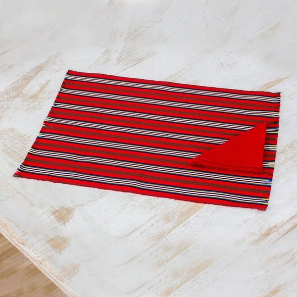 Alternate image for Set of 6 Striped Cotton Placemats and Napkins in Crimson Palop Trails