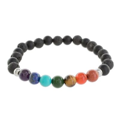 Alternate image for Mens Multi-Gemstone Chakra Beaded Stretch Bracelet Bold Chakra