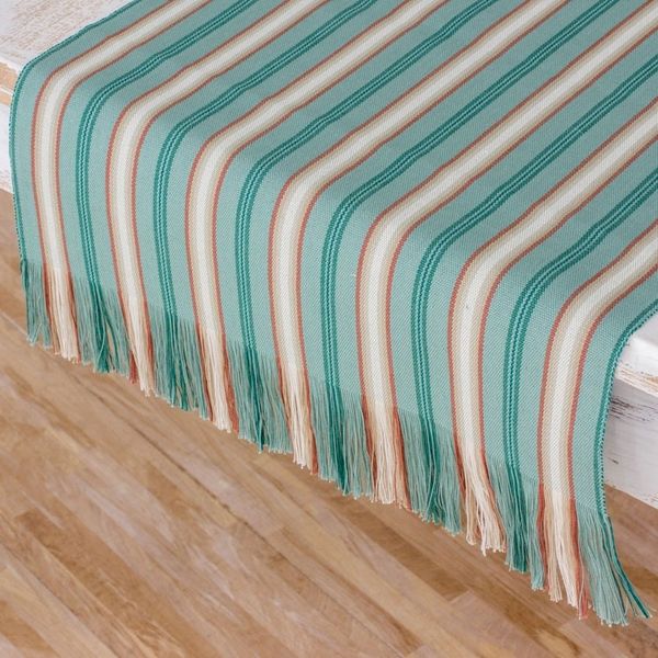 Alternate image for Green Striped Cotton Table Runner from Guatemala Forest Path