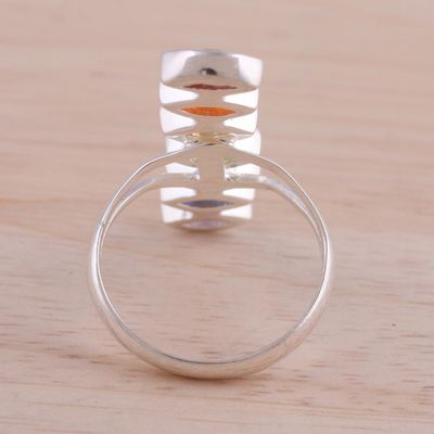 Alternate image for Multi-Gemstone Chakra Cocktail Ring Handmade in India Chakra Alliance