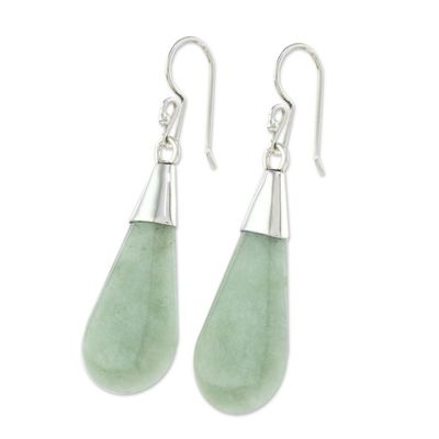 Alternate image for Pale Green Jade and Sterling Silver Teardrop Dangle Earrings Subtle Dewdrops