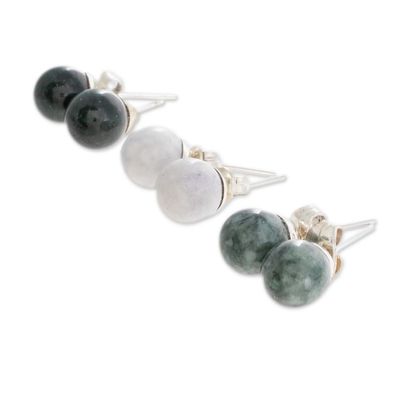 Alternate image for Handmade Sterling Silver Jade Stud Earrings Set of 3 Maya Moons