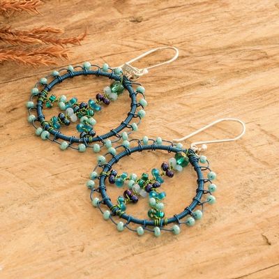 Alternate image for Inspirational Blue Crystal and Glass Beaded Dangle Earrings Peace  Blue Love