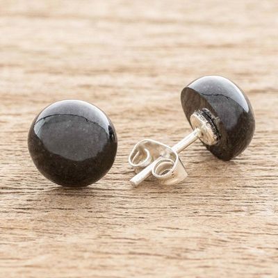 Alternate image for Black Jade Stud Earrings Serene Style in Black