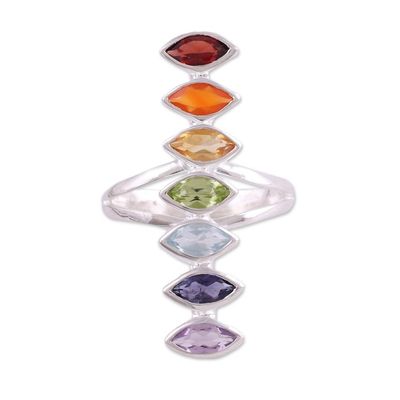 Alternate image for Multi-Gemstone Chakra Cocktail Ring Handmade in India Chakra Alliance