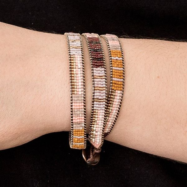 Alternate image for Handcrafted Glass Beaded Wrap Bracelet in Warm Palette Geometric Illumination