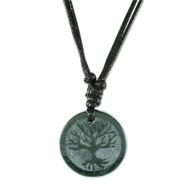 Alternate image for Tree Motif Dark Green Jade Pendant Necklace from Guatemala Tree Branches