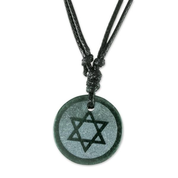 Alternate image for Jade Star of David Pendant on Black Leather Cord Necklace Magen David