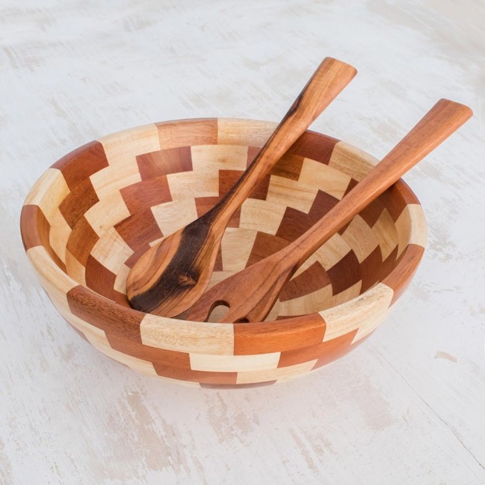 Palo Blanco and Caoba Wood Salad Bowl and Spoons 'Home Freshness'