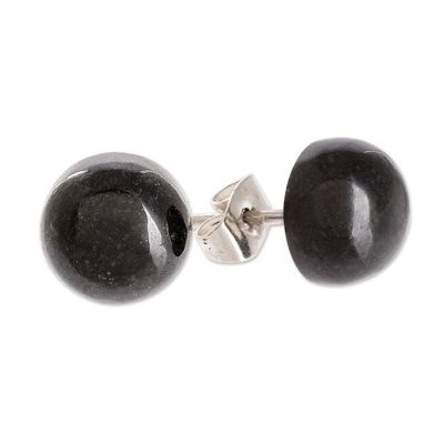 Alternate image for Black Jade Stud Earrings Serene Style in Black