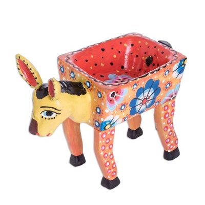 Alternate image for Handmade and Hand-painted Pine Wood Decorative Bowl Horse with Flowers
