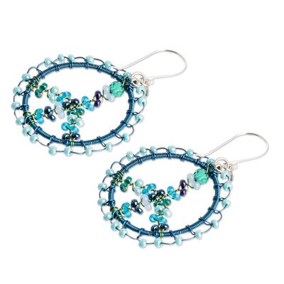 Alternate image for Inspirational Blue Crystal and Glass Beaded Dangle Earrings Peace  Blue Love
