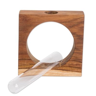 Alternate image for Watertight Teak Wood Stand with Glass Tube Vase Home Elegance