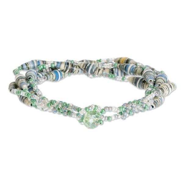 Alternate image for Beaded Bracelet with Recycled Paper Bonds of Friendship in Mint