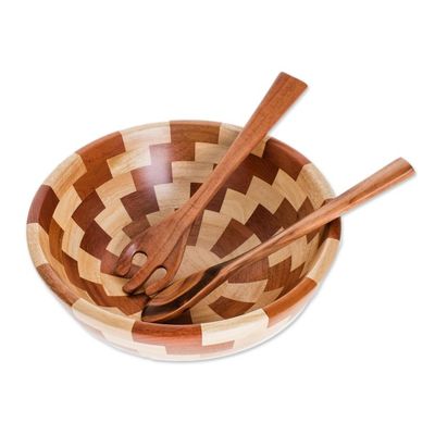 Alternate image for Palo Blanco and Caoba Wood Salad Bowl and Spoons Home Freshness