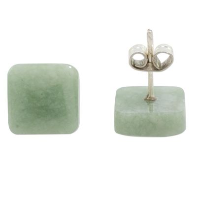 Alternate image for Apple Green Square Jade Stud Earrings from Guatemala Simply Luxurious