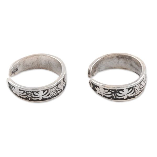 Alternate image for Handcrafted Sterling Silver Toe Rings with Lotus Pair Magic Lotus