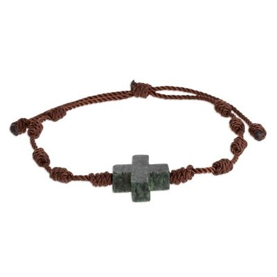 Alternate image for Natural Jade Cross Pendant Bracelet from Guatemala Knot Cross