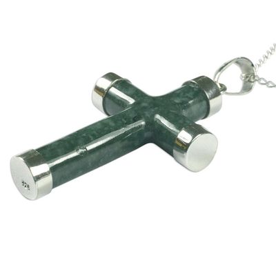 Alternate image for Handcrafted Sterling Silver Jade Pendant Cross Necklace Maya Hope