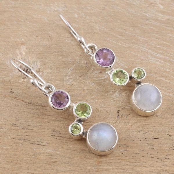Alternate image for Peridot and Rainbow Moonstone Dangle Earrings Sparkling Path