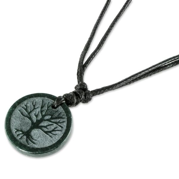Alternate image for Tree Motif Dark Green Jade Pendant Necklace from Guatemala Tree Branches