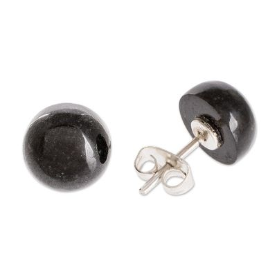 Alternate image for Black Jade Stud Earrings Serene Style in Black