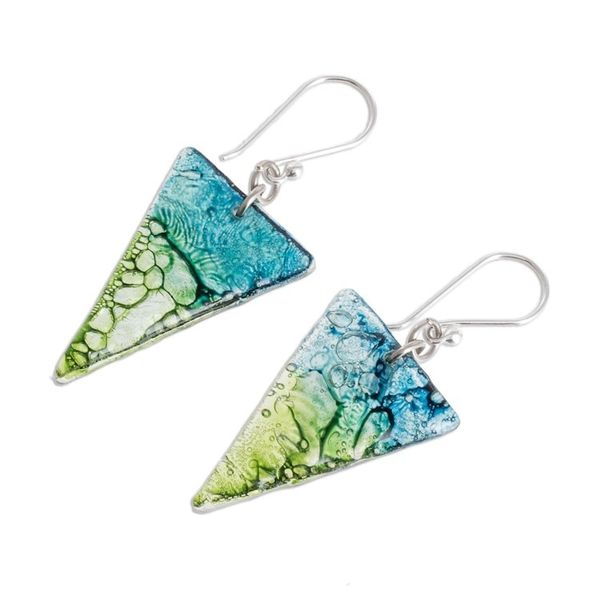 Alternate image for Triangular Recycled CD Dangle Earrings from Guatemala Ombre Triangles