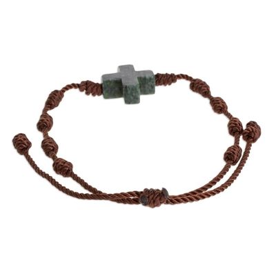 Alternate image for Natural Jade Cross Pendant Bracelet from Guatemala Knot Cross