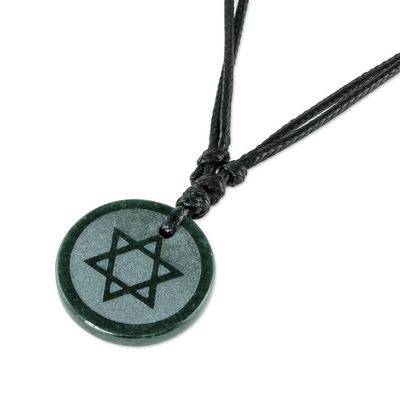 Alternate image for Jade Star of David Pendant on Black Leather Cord Necklace Magen David