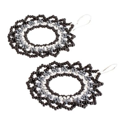 Alternate image for Black Metallic and Clear Beaded Dangle Earrings Shadow Glow