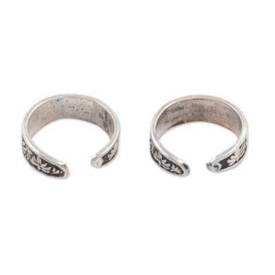 Alternate image for Handcrafted Sterling Silver Toe Rings with Lotus Pair Magic Lotus