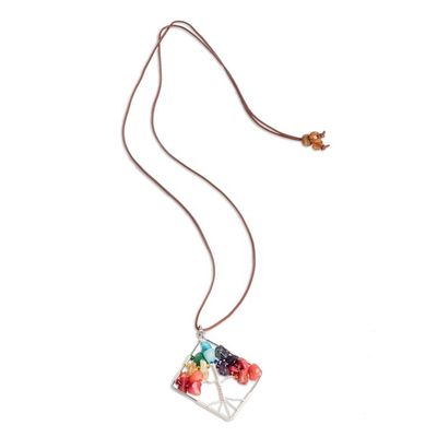 Alternate image for Diamond-Shaped Tree-Themed Multi-Gemstone Pendant Necklace Natures Rainbow Diamond