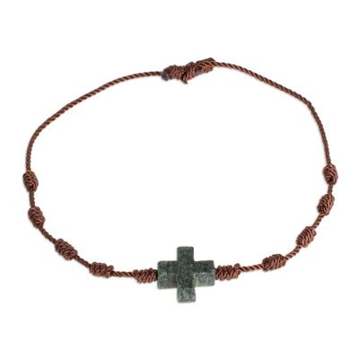 Alternate image for Natural Jade Cross Pendant Bracelet from Guatemala Knot Cross