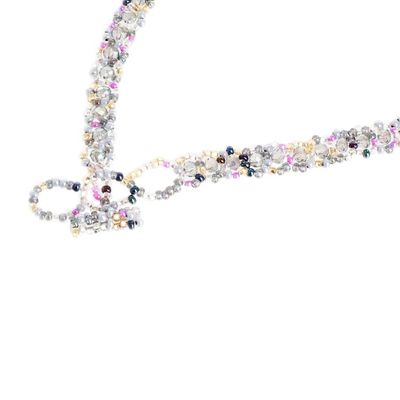 Alternate image for Handmade Glass and Crystal Beaded Necklace in Grey Serene Morning