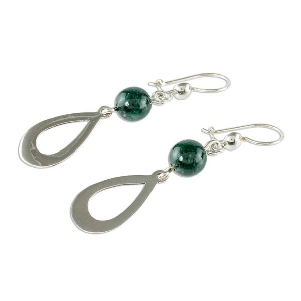 Alternate image for Dark Green Jade and Sterling Silver Dangle Earrings Subtlety in Dark Green