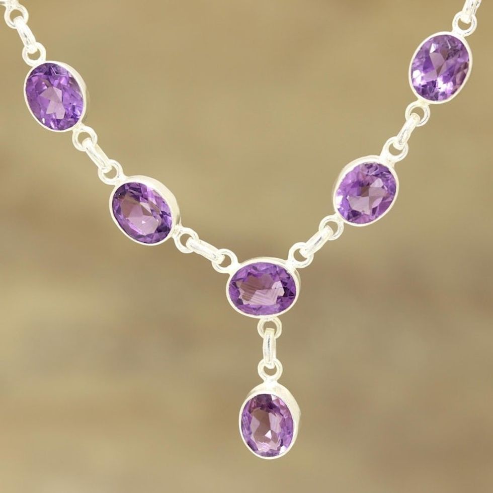24-Carat Amethyst Pendant Necklace from India 'Regal Dazzle'