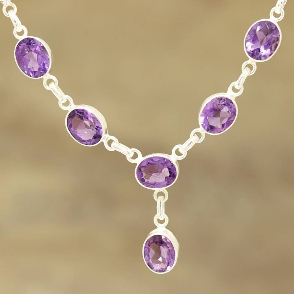 24-Carat Amethyst Pendant Necklace from India 'Regal Dazzle'