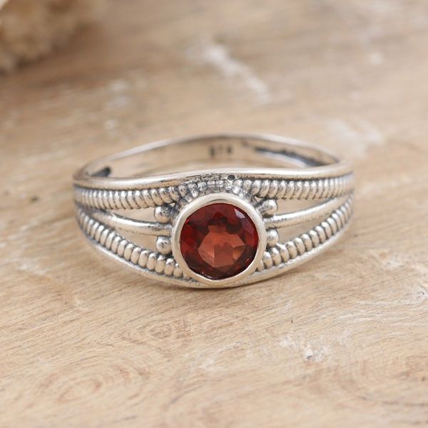 Alternate image for Polished Domed Single Stone Ring with Natural Garnet Gem Promised Eden
