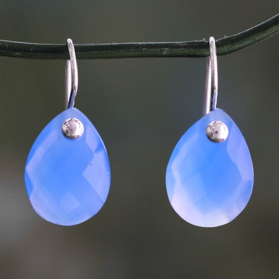 Faceted Sky Blue Chalcedony Earrings from India 'Halcyon Days'