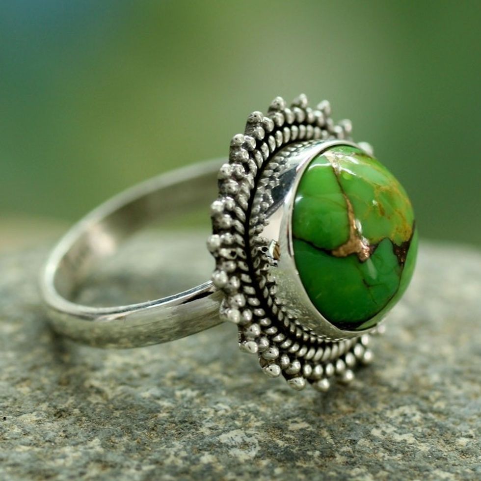 Sterling Silver and Green Composite Turquoise Cocktail Ring 'Verdant Promise'