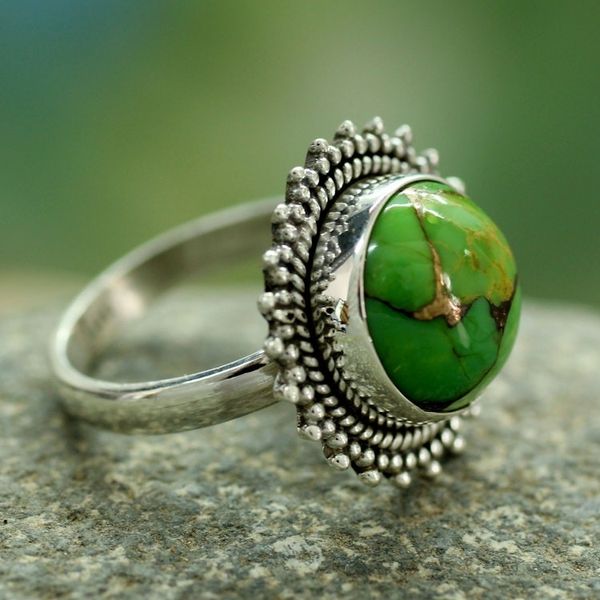 Alternate image for Sterling Silver and Green Composite Turquoise Cocktail Ring Verdant Promise