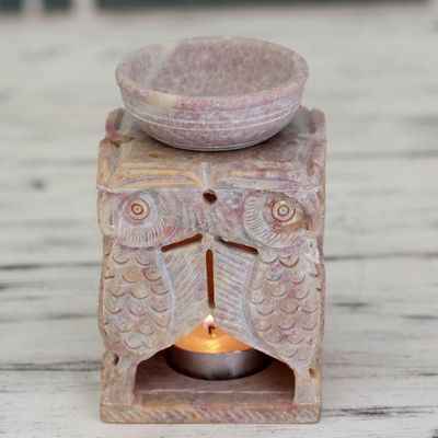 Alternate image for Soapstone oil warmer Hand-carved Agra Owls