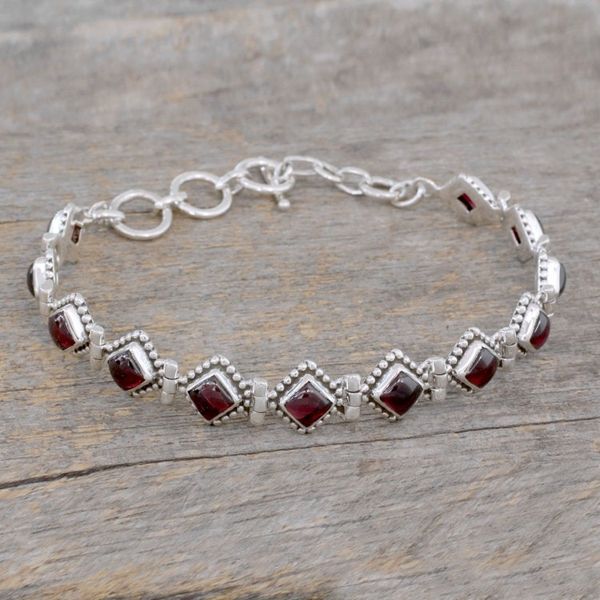 Alternate image for Red Garnet Artisan Crafted India Silver Tennis Bracelet Deep Red Diamonds