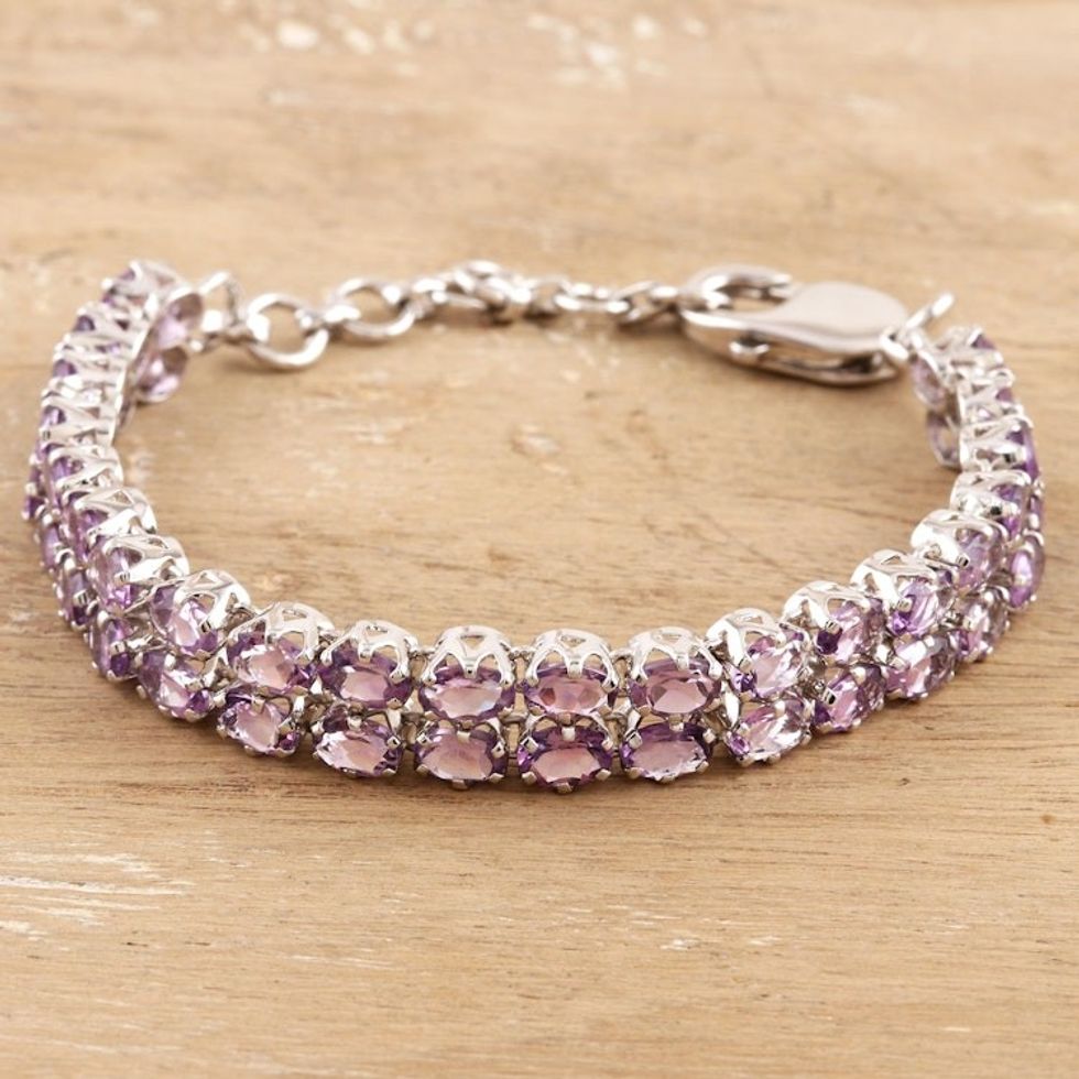 Rhodium-Plated Sterling Silver Amethyst Tennis Bracelet 'Purple Deluxe'